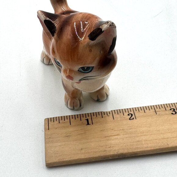 Vtg orange tabby statue standing kitten Cat Figurine Blue Eyes Japan - Picture 13 of 14